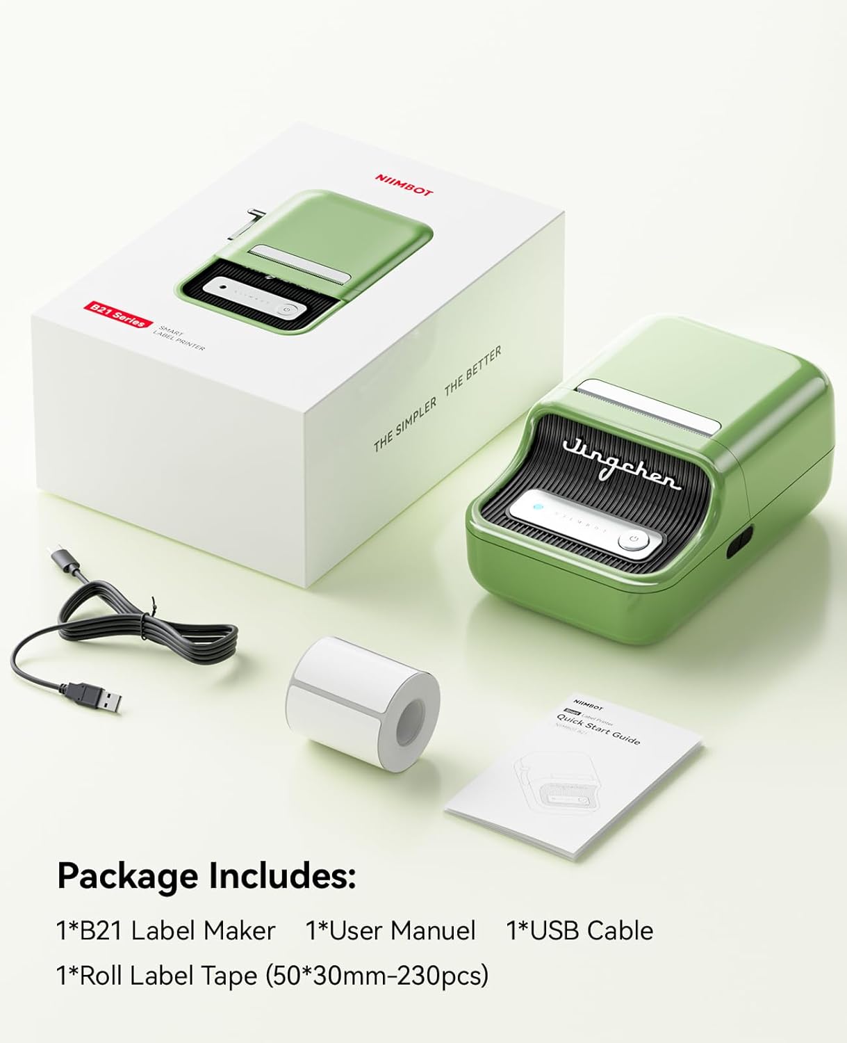 NIIMBOT B21 • Green + Free roll of labels