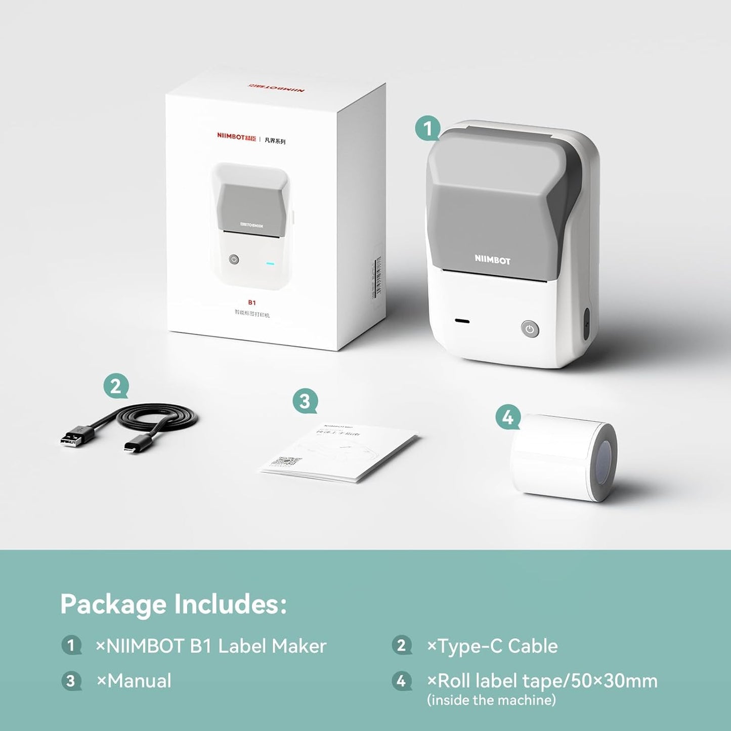 NIIMBOT B1 • Grey White + Free roll of labels