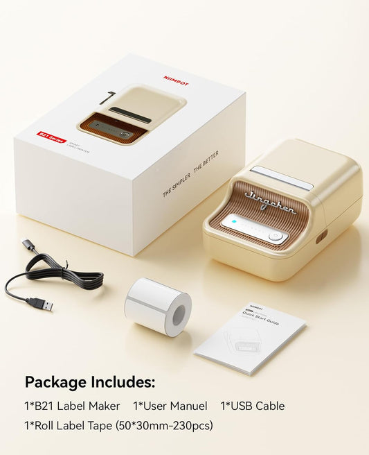 NIIMBOT B21 • Cream + Free roll of labels