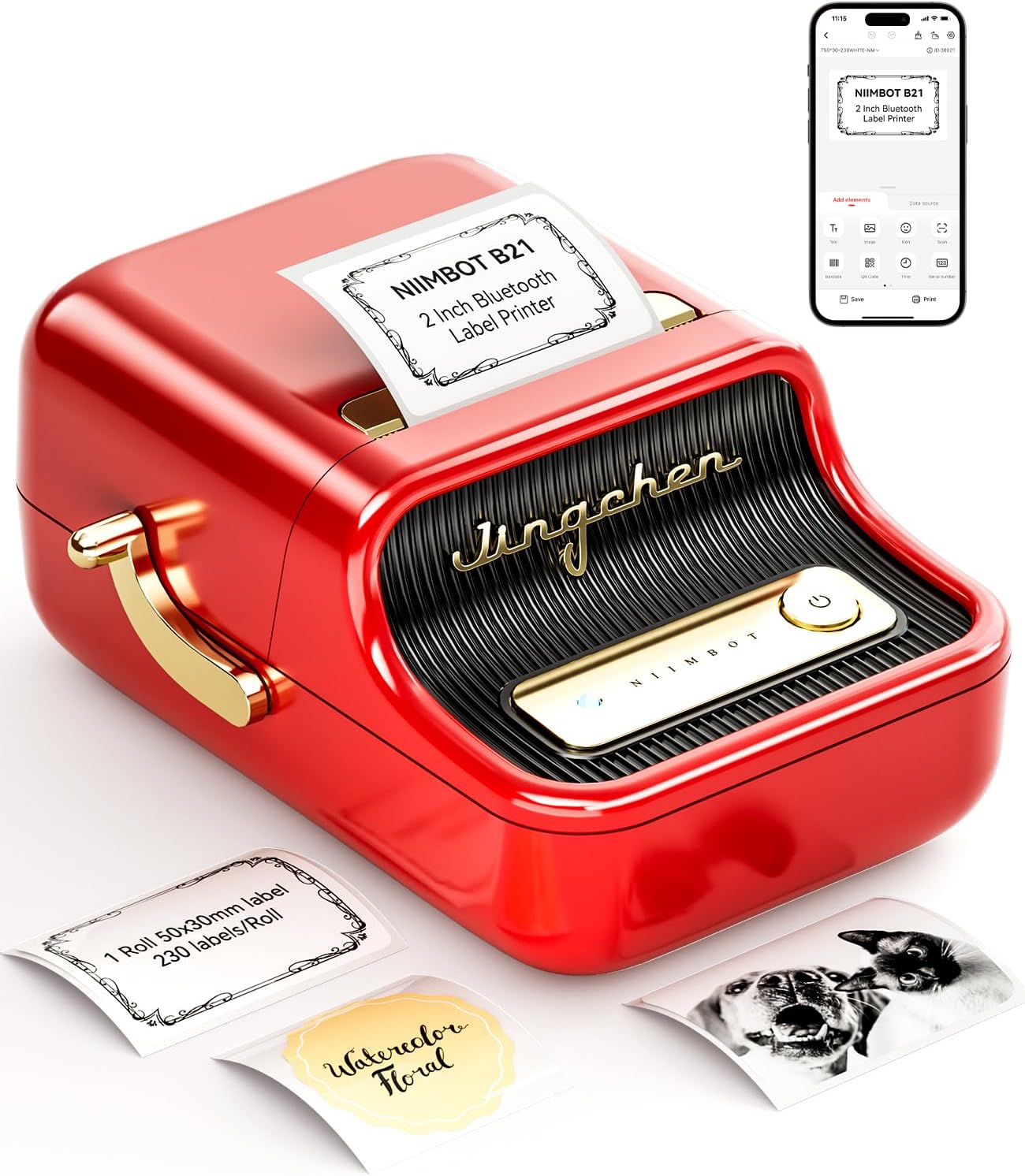 NIIMBOT B21 • Red + Free roll of labels