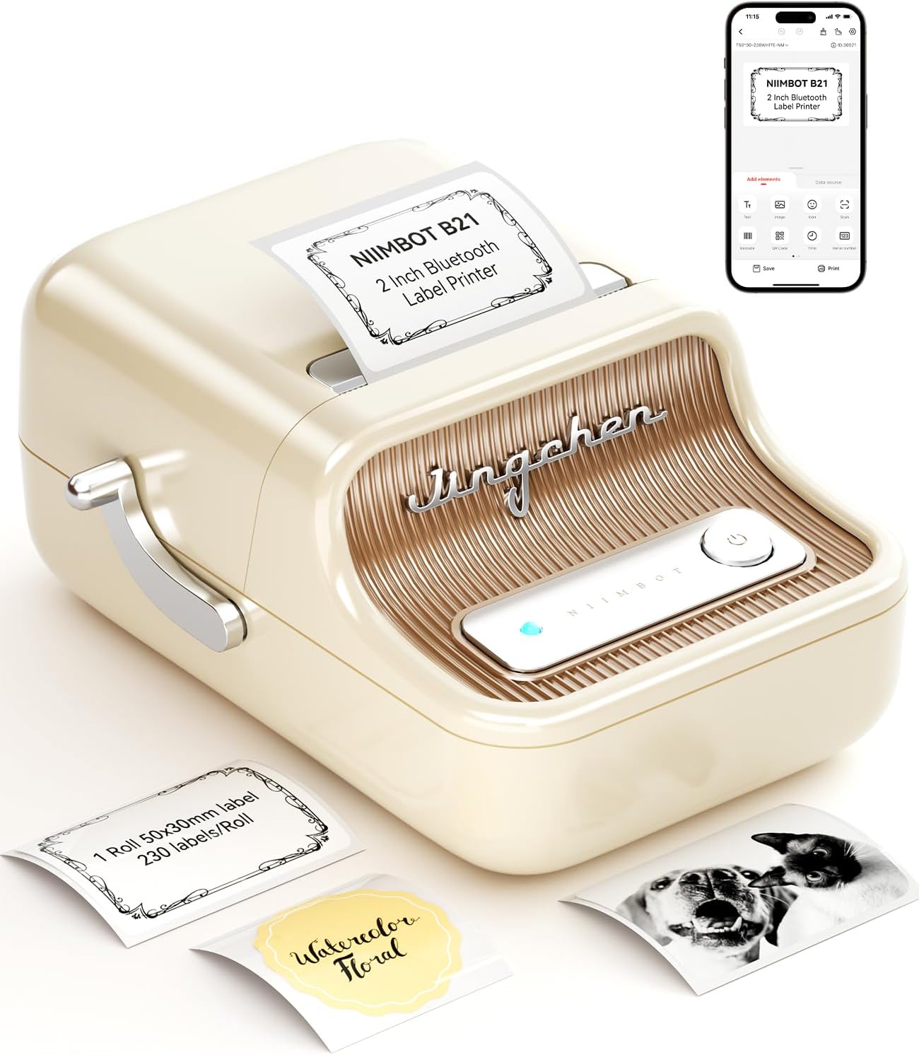 NIIMBOT B21 • Cream + Free roll of labels