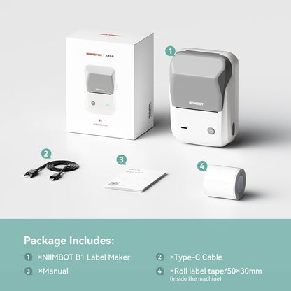 NIIMBOT B1 • Grey White + Free roll of labels