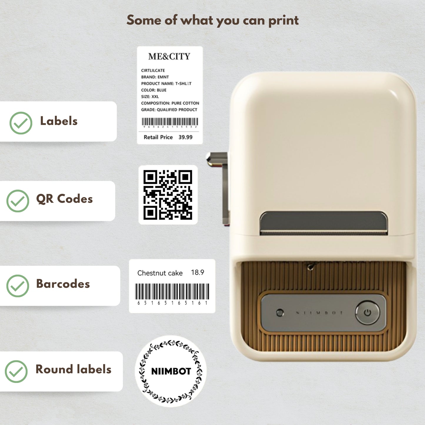 NIIMBOT B21 • Cream + Free roll of labels