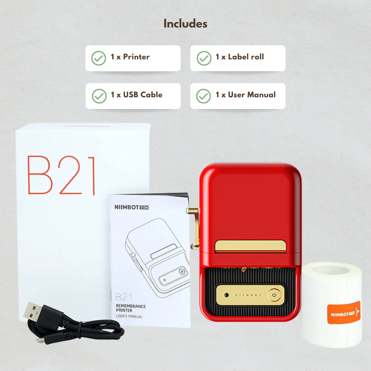 NIIMBOT B21 • Red + Free roll of labels