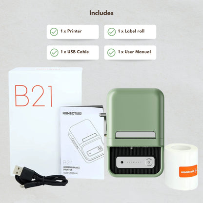 NIIMBOT B21 • Green + Free roll of labels
