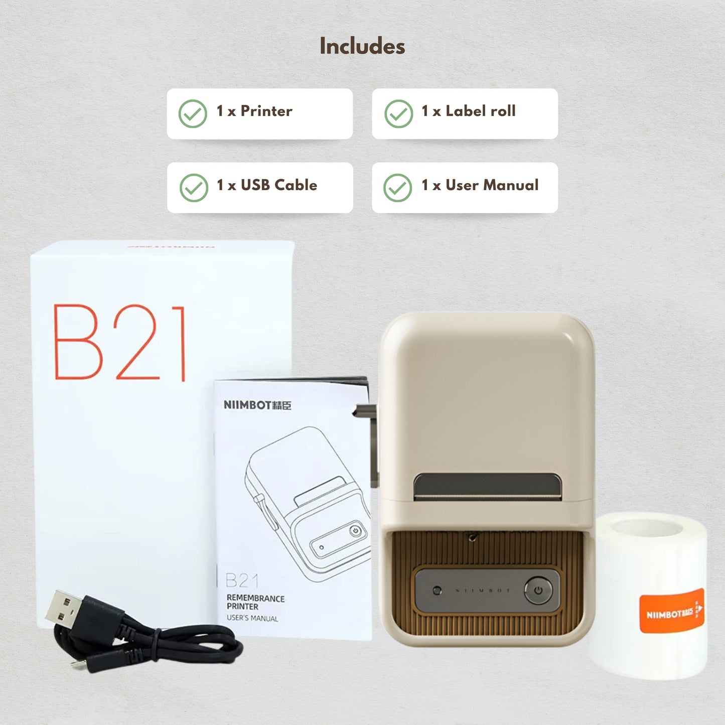 NIIMBOT B21 • Cream + Free roll of labels