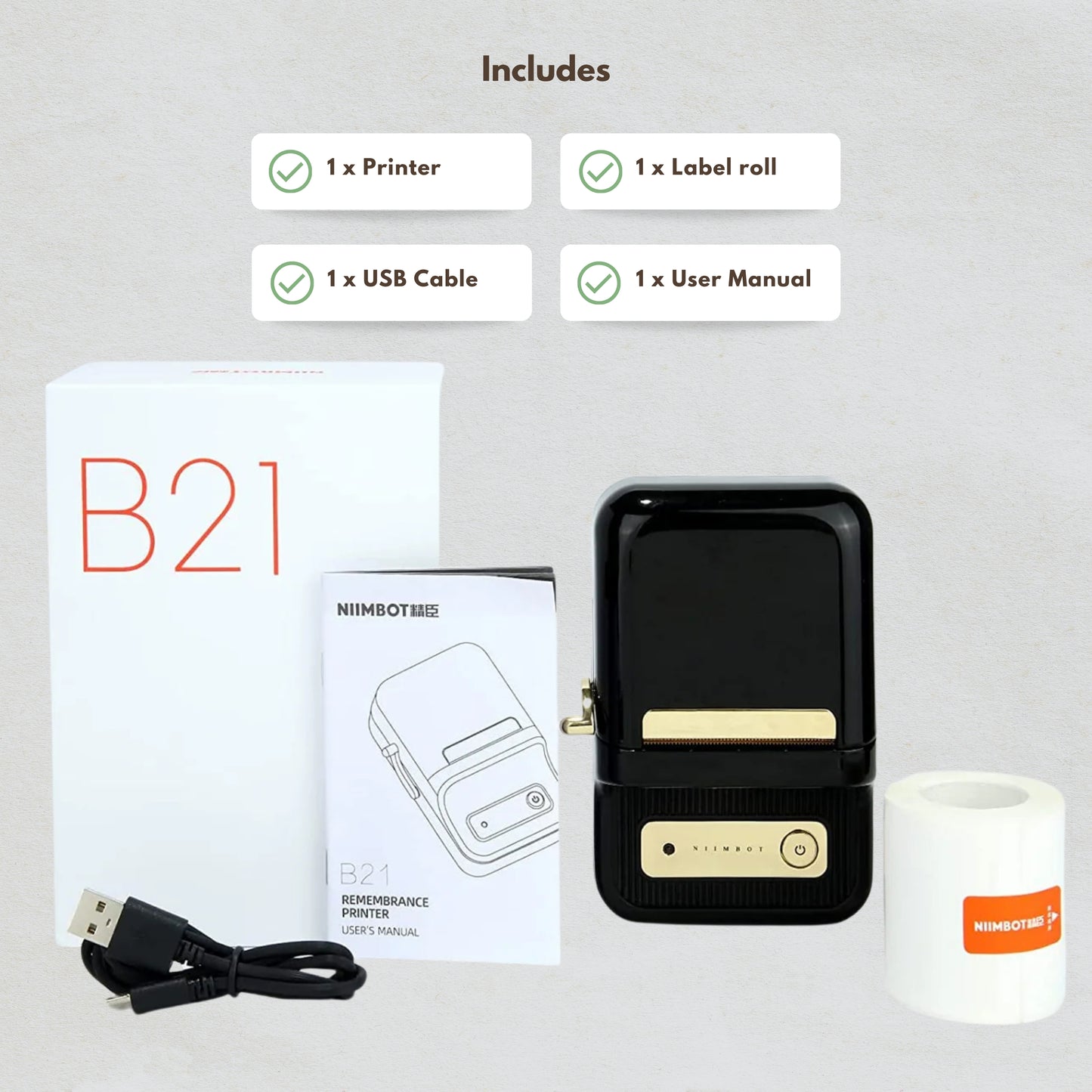 NIIMBOT B21 • Black + Free roll of labels